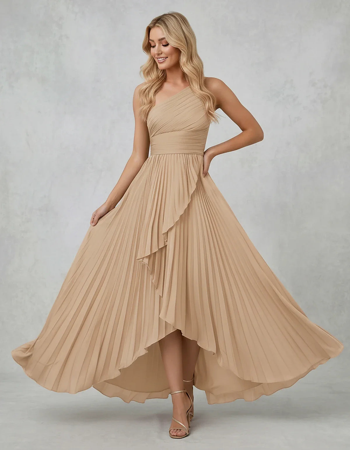 Chiffon Sleeveless One-Shoulder A-Line Maxi Dress for Party, Cocktail, Evening, Wedding Guest, Bridesmaid & Summer Events, fr | SKU: AMD-583920174618452-BEIGE-L,AMD-583920174618452-BEIGE-M,AMD-583920174618452-BEIGE-S,AMD-583920174618452-BEIGE-XL,AMD-583920174618452-BEIGE-XS