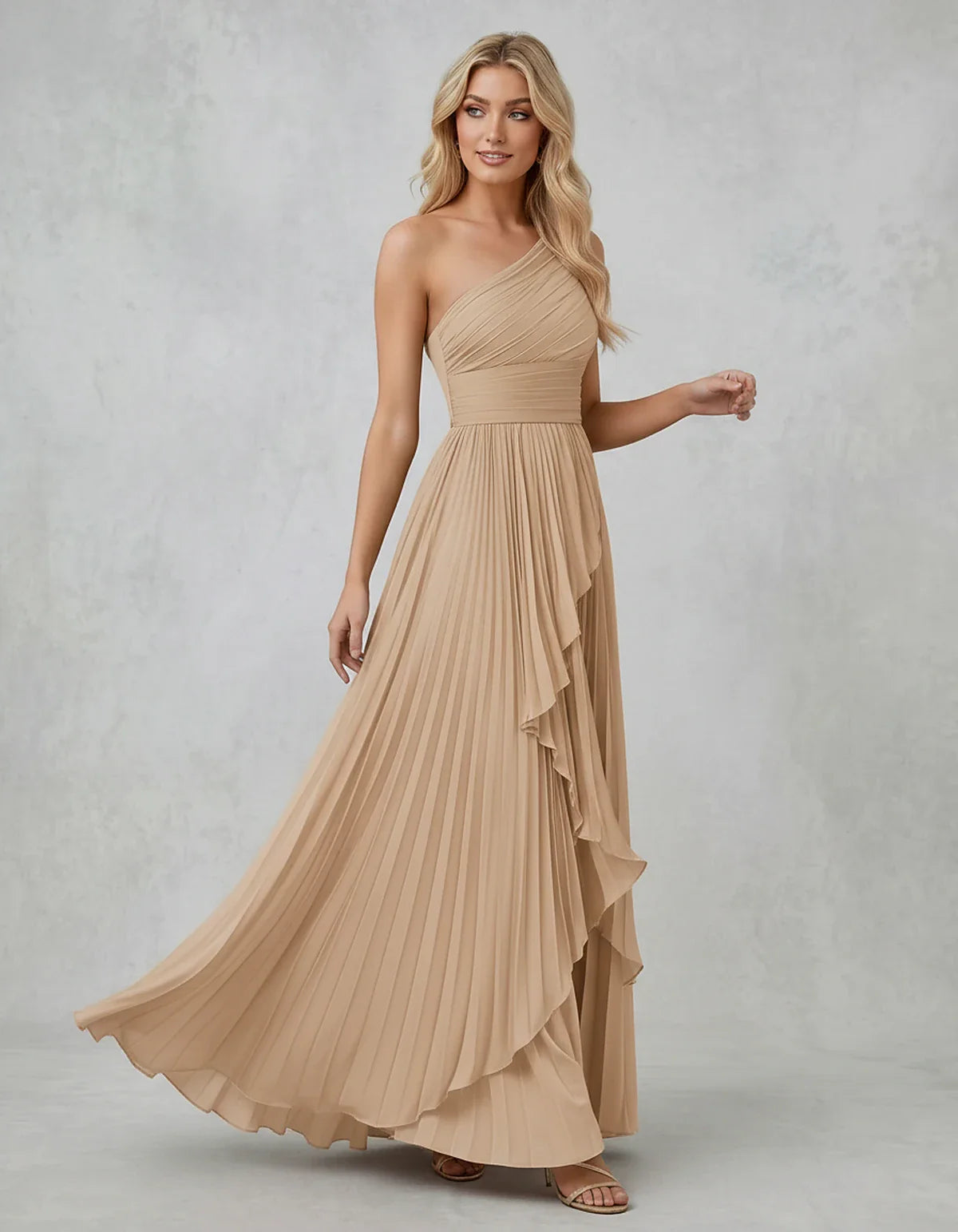 Chiffon Sleeveless One-Shoulder A-Line Maxi Dress for Party, Cocktail, Evening, Wedding Guest, Bridesmaid & Summer Events, fr | SKU: AMD-583920174618452-BEIGE-L,AMD-583920174618452-BEIGE-M,AMD-583920174618452-BEIGE-S,AMD-583920174618452-BEIGE-XL,AMD-583920174618452-BEIGE-XS