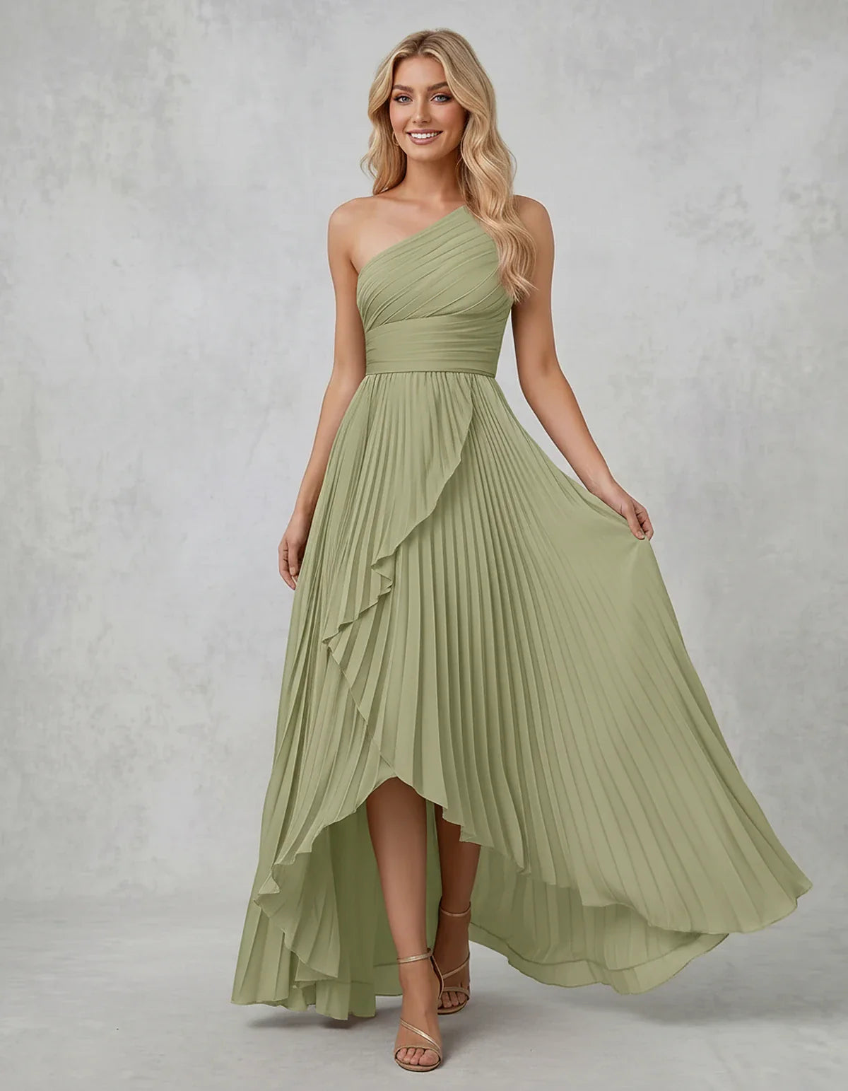 Chiffon Sleeveless One-Shoulder A-Line Maxi Dress for Party, Cocktail, Evening, Wedding Guest, Bridesmaid & Summer Events, fr | SKU: AMD-583920174618452-SAGE-L,AMD-583920174618452-SAGE-M,AMD-583920174618452-SAGE-S,AMD-583920174618452-SAGE-XL,AMD-583920174618452-SAGE-XS