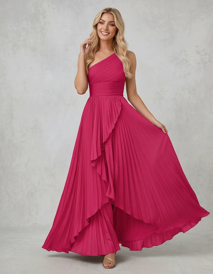 Chiffon Sleeveless One-Shoulder A-Line Maxi Dress for Party, Cocktail, Evening, Wedding Guest, Bridesmaid & Summer Events, fr | SKU: AMD-583920174618452-HOTPINK-L,AMD-583920174618452-HOTPINK-M,AMD-583920174618452-HOTPINK-S,AMD-583920174618452-HOTPINK-XL,AMD-583920174618452-HOTPINK-XS