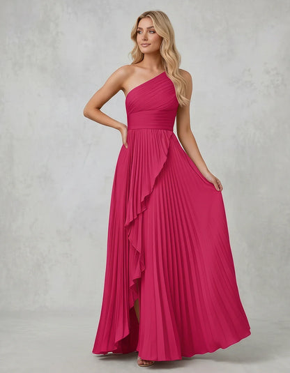 Chiffon Sleeveless One-Shoulder A-Line Maxi Dress for Party, Cocktail, Evening, Wedding Guest, Bridesmaid & Summer Events, fr | SKU: AMD-583920174618452-HOTPINK-L,AMD-583920174618452-HOTPINK-M,AMD-583920174618452-HOTPINK-S,AMD-583920174618452-HOTPINK-XL,AMD-583920174618452-HOTPINK-XS