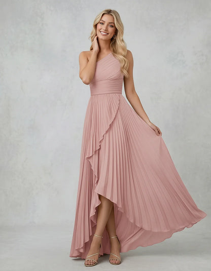 Chiffon Sleeveless One-Shoulder A-Line Maxi Dress for Party, Cocktail, Evening, Wedding Guest, Bridesmaid & Summer Events, fr | SKU: AMD-583920174618452-DUSTYROSE-L,AMD-583920174618452-DUSTYROSE-M,AMD-583920174618452-DUSTYROSE-S,AMD-583920174618452-DUSTYROSE-XL,AMD-583920174618452-DUSTYROSE-XS