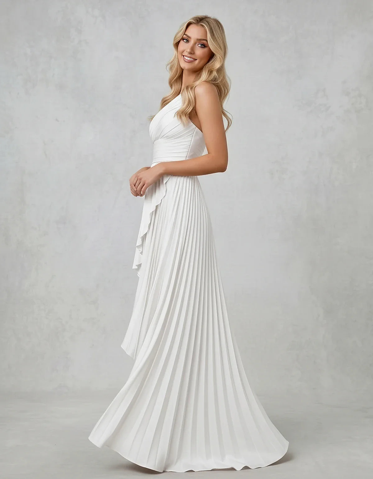 Chiffon Sleeveless One-Shoulder A-Line Maxi Dress for Party, Cocktail, Evening, Wedding Guest, Bridesmaid & Summer Events, si | SKU: AMD-583920174618452-WHITE-L,AMD-583920174618452-WHITE-M,AMD-583920174618452-WHITE-S,AMD-583920174618452-WHITE-XL,AMD-583920174618452-WHITE-XS