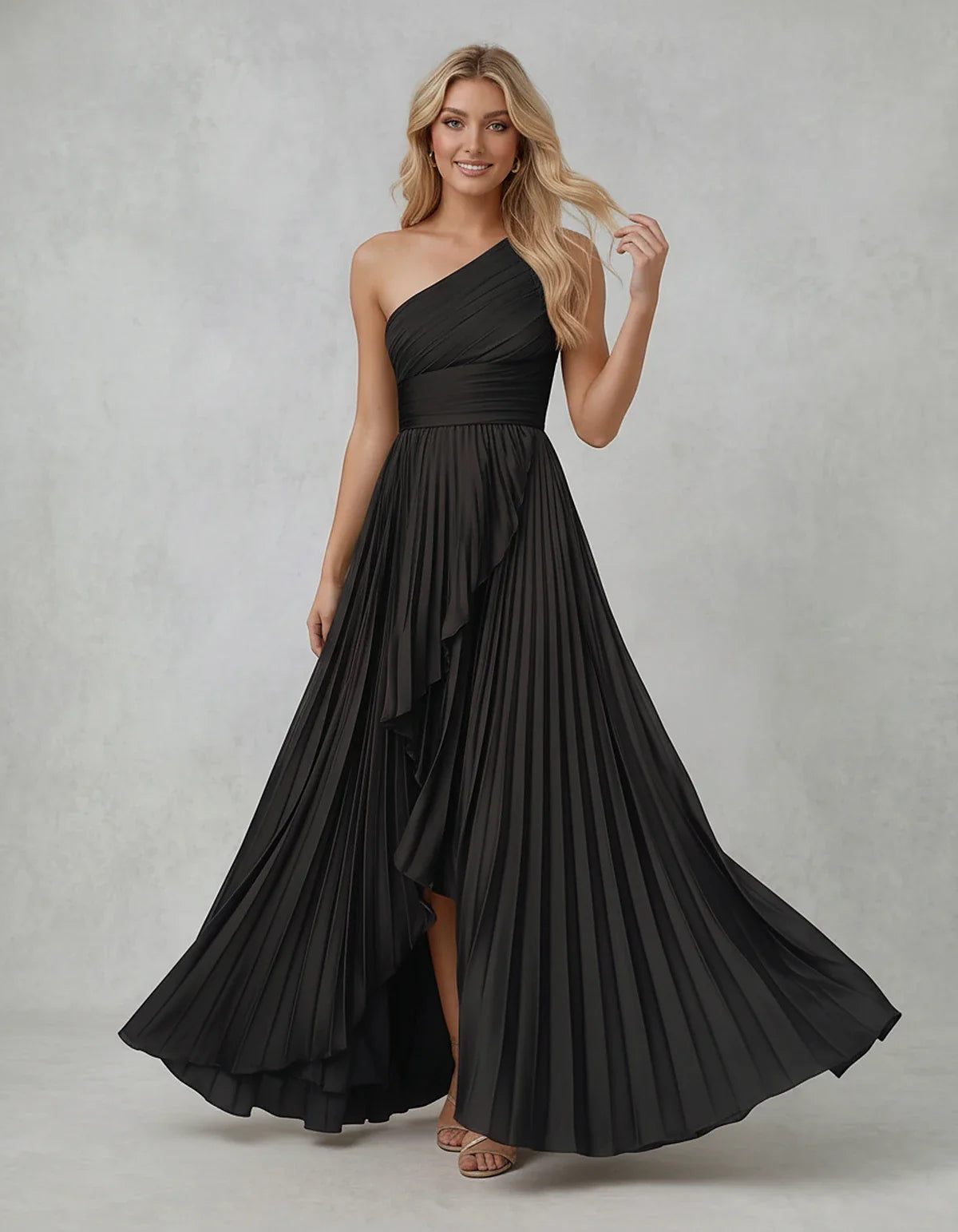 Chiffon Sleeveless One-Shoulder A-Line Maxi Dress for Party, Cocktail, Evening, Wedding Guest, Bridesmaid & Summer Events, fr | SKU: AMD-583920174618452-BLACK-L,AMD-583920174618452-BLACK-M,AMD-583920174618452-BLACK-S,AMD-583920174618452-BLACK-XL,AMD-583920174618452-BLACK-XS