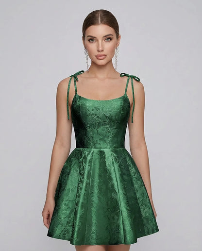 Polyester Satin Jacquard Sleeveless O-Neck Fit and Flare Mini Dress for Party, Cocktail, Evening, Summer & Wedding Guest Even