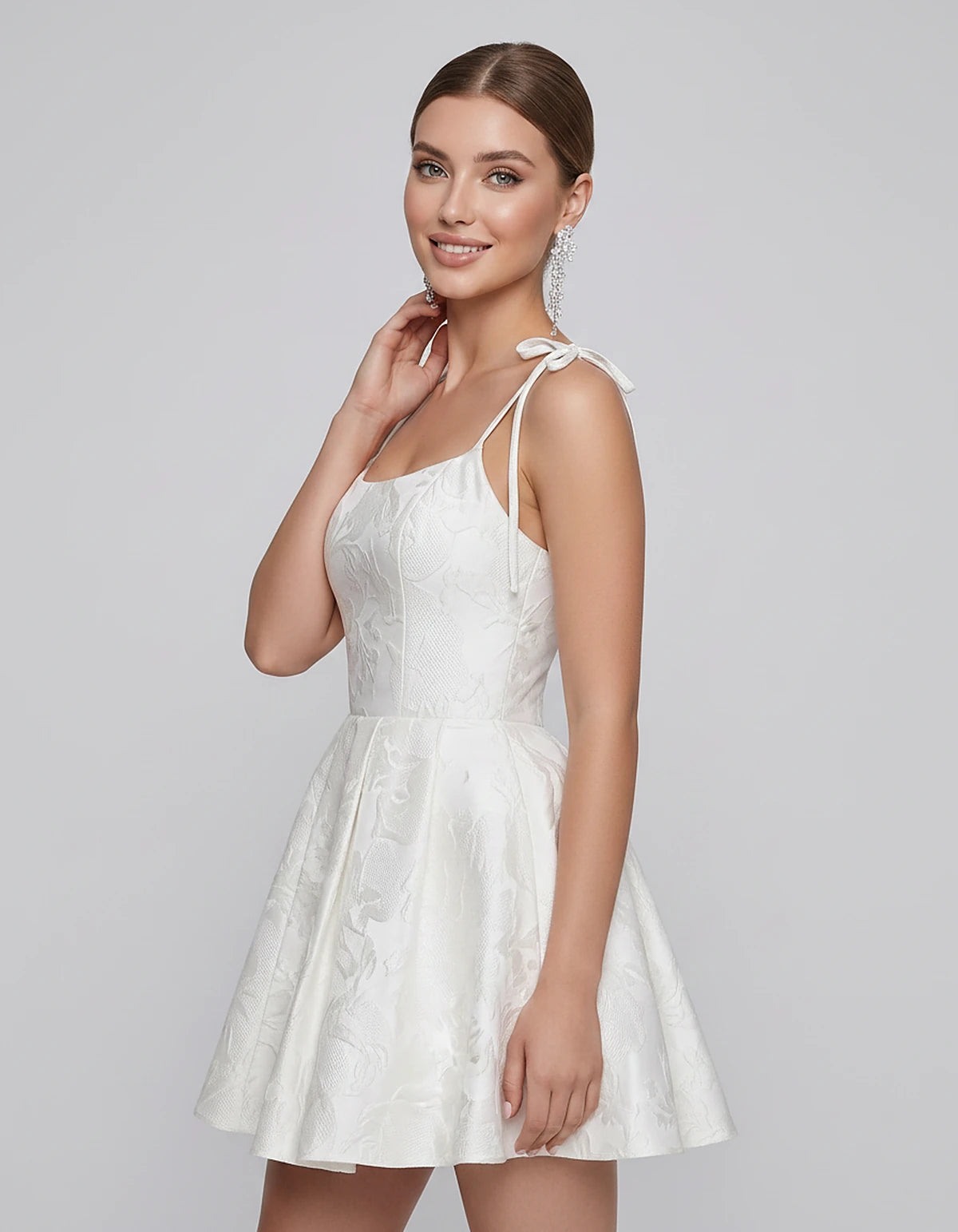 Polyester Satin Jacquard Sleeveless O-Neck Fit and Flare Mini Dress for Party, Cocktail, Evening, Summer & Wedding Guest Even