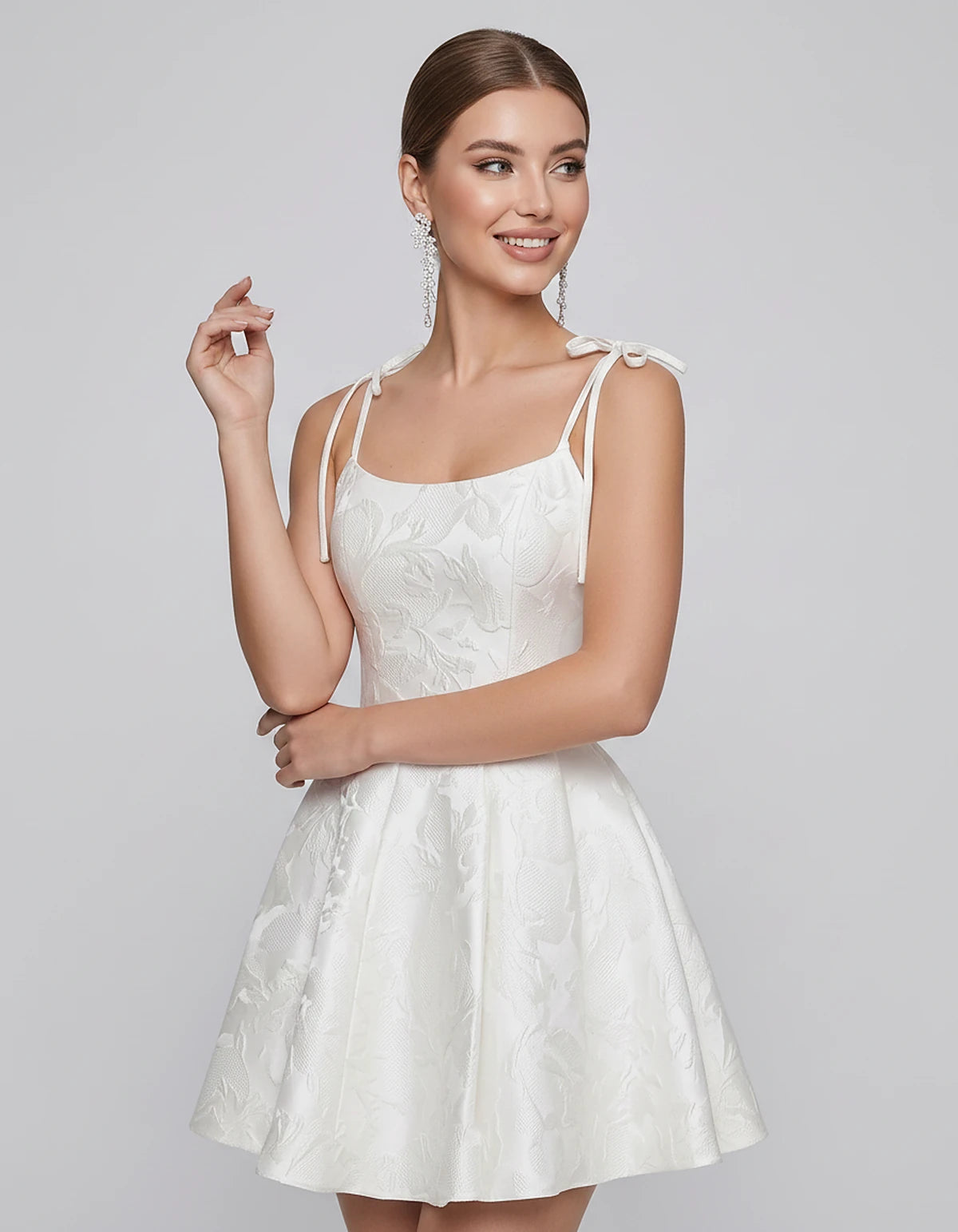 Polyester Satin Jacquard Sleeveless O-Neck Fit and Flare Mini Dress for Party, Cocktail, Evening, Summer & Wedding Guest Even
