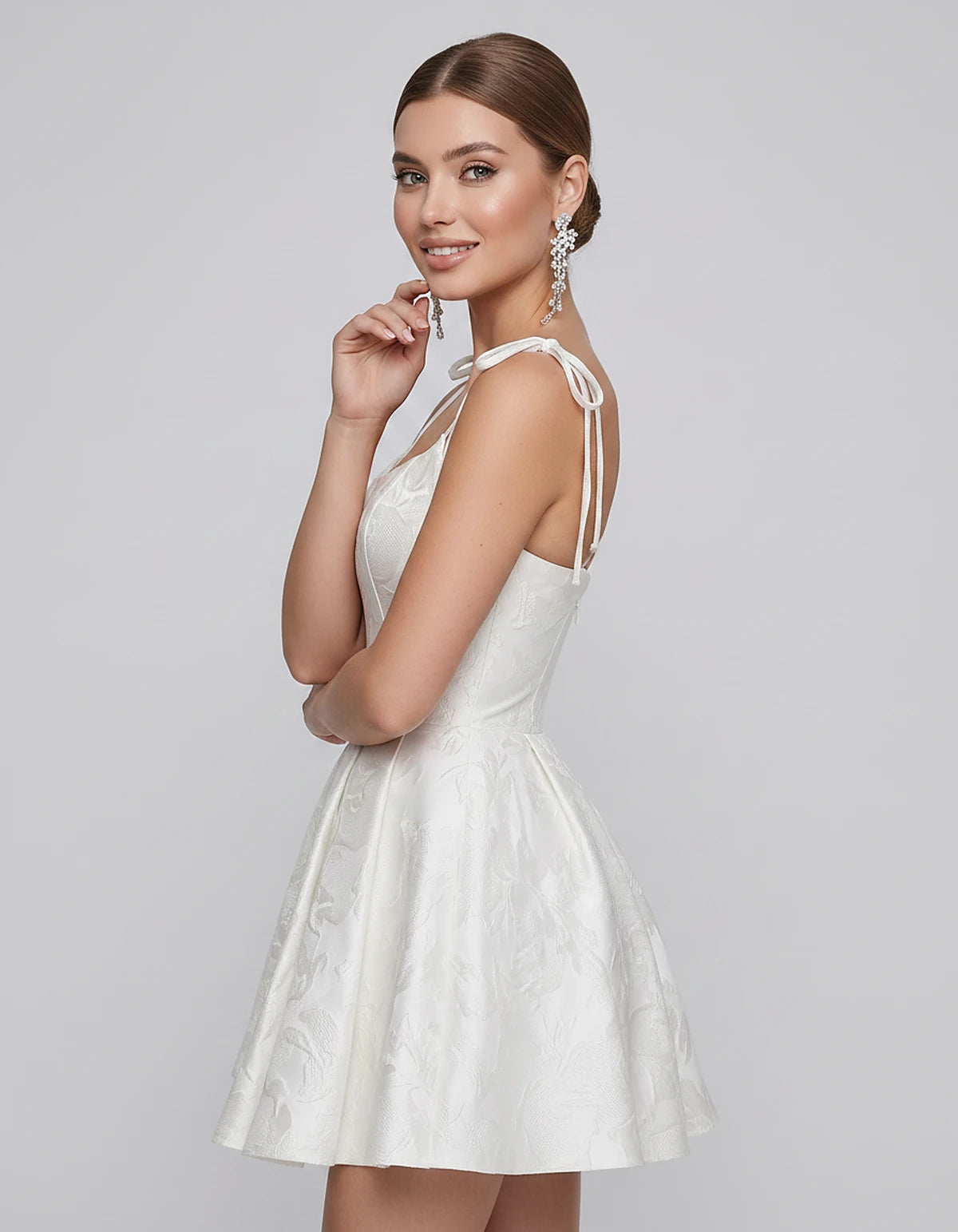 Polyester Satin Jacquard Sleeveless O-Neck Fit and Flare Mini Dress for Party, Cocktail, Evening, Summer & Wedding Guest Even
