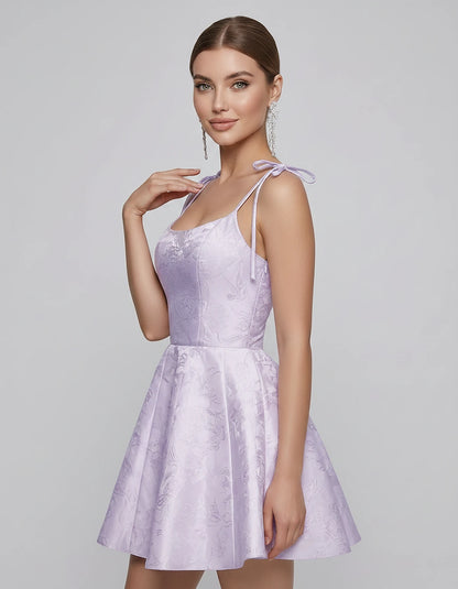 Polyester Satin Jacquard Sleeveless O-Neck Fit and Flare Mini Dress for Party, Cocktail, Evening, Summer & Wedding Guest Even