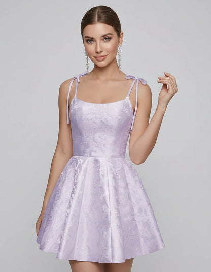 Polyester Satin Jacquard Sleeveless O-Neck Fit and Flare Mini Dress for Party, Cocktail, Evening, Summer & Wedding Guest Even