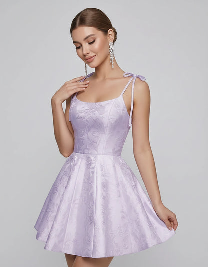 Polyester Satin Jacquard Sleeveless O-Neck Fit and Flare Mini Dress for Party, Cocktail, Evening, Summer & Wedding Guest Even