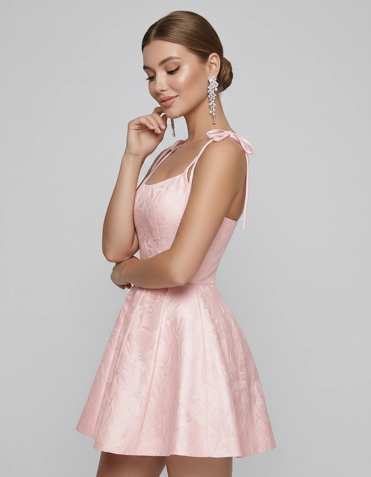 Polyester Satin Jacquard Sleeveless O-Neck Fit and Flare Mini Dress for Party, Cocktail, Evening, Summer & Wedding Guest Even