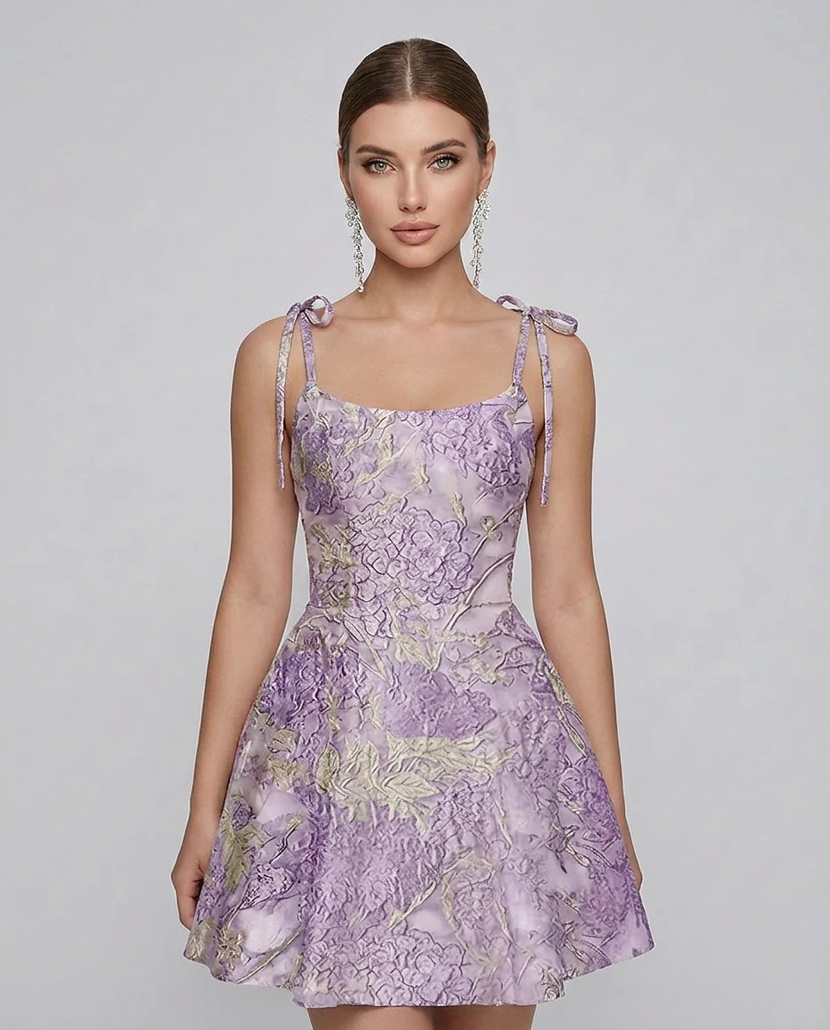 Polyester Satin Jacquard Sleeveless O-Neck Fit and Flare Mini Dress for Party, Cocktail, Evening, Summer & Wedding Guest Even