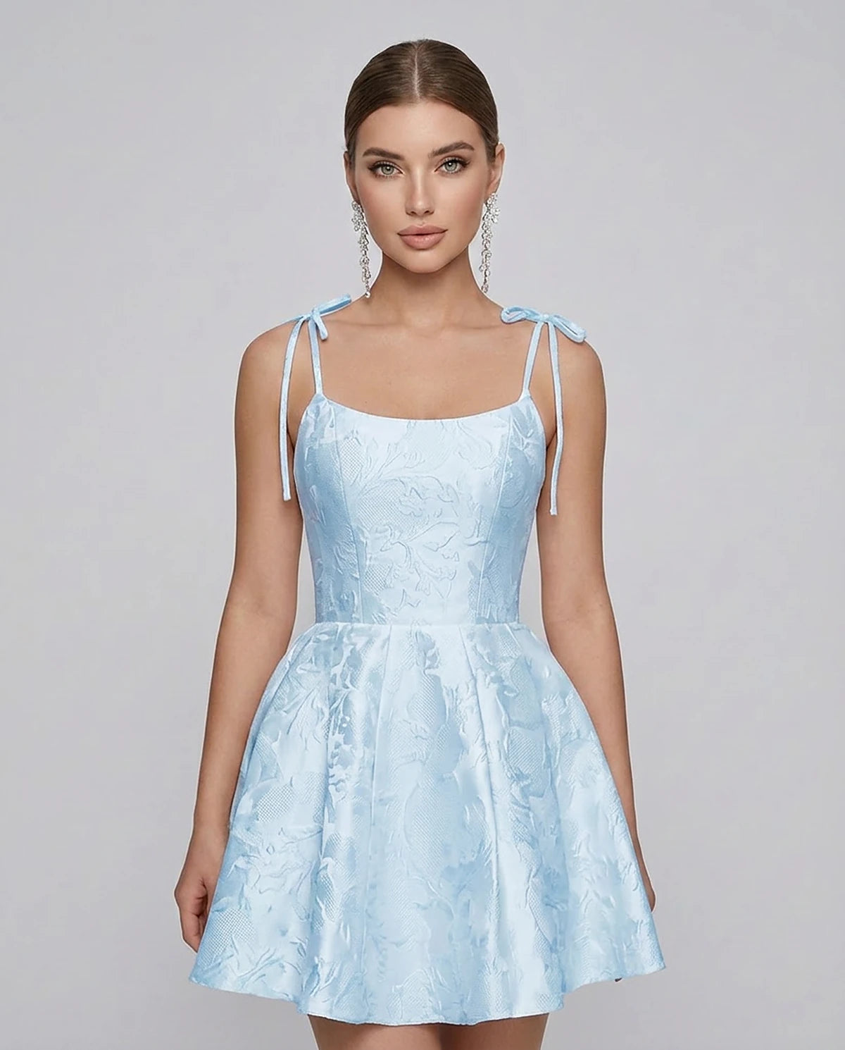 Polyester Satin Jacquard Sleeveless O-Neck Fit and Flare Mini Dress for Party, Cocktail, Evening, Summer & Wedding Guest Even