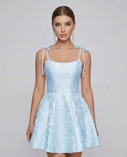 Polyester Satin Jacquard Sleeveless O-Neck Fit and Flare Mini Dress for Party, Cocktail, Evening, Summer & Wedding Guest Even