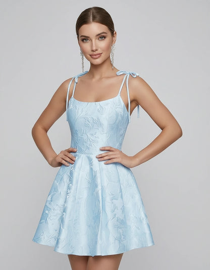 Polyester Satin Jacquard Sleeveless O-Neck Fit and Flare Mini Dress for Party, Cocktail, Evening, Summer & Wedding Guest Even