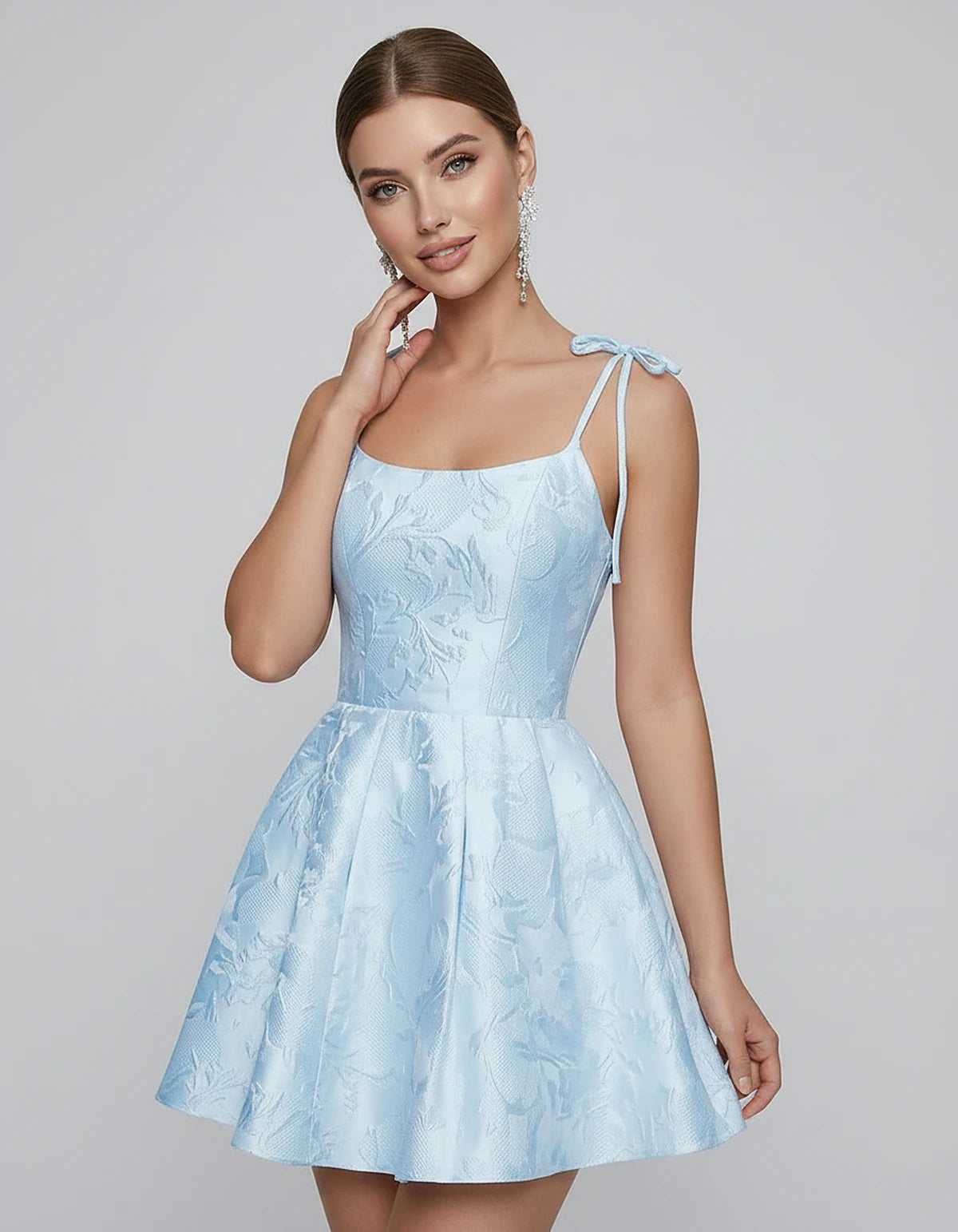 Polyester Satin Jacquard Sleeveless O-Neck Fit and Flare Mini Dress for Party, Cocktail, Evening, Summer & Wedding Guest Even