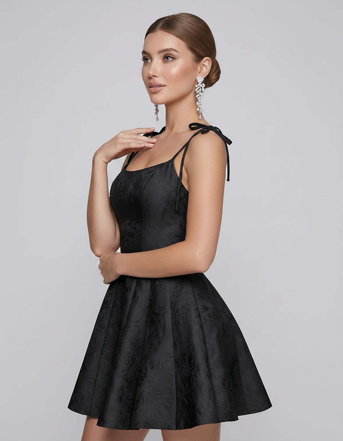 Polyester Satin Jacquard Sleeveless O-Neck Fit and Flare Mini Dress for Party, Cocktail, Evening, Summer & Wedding Guest Even