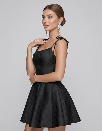 Polyester Satin Jacquard Sleeveless O-Neck Fit and Flare Mini Dress for Party, Cocktail, Evening, Summer & Wedding Guest Even
