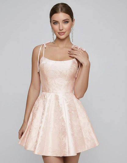 Polyester Satin Jacquard Sleeveless O-Neck Fit and Flare Mini Dress for Party, Cocktail, Evening, Summer & Wedding Guest Even