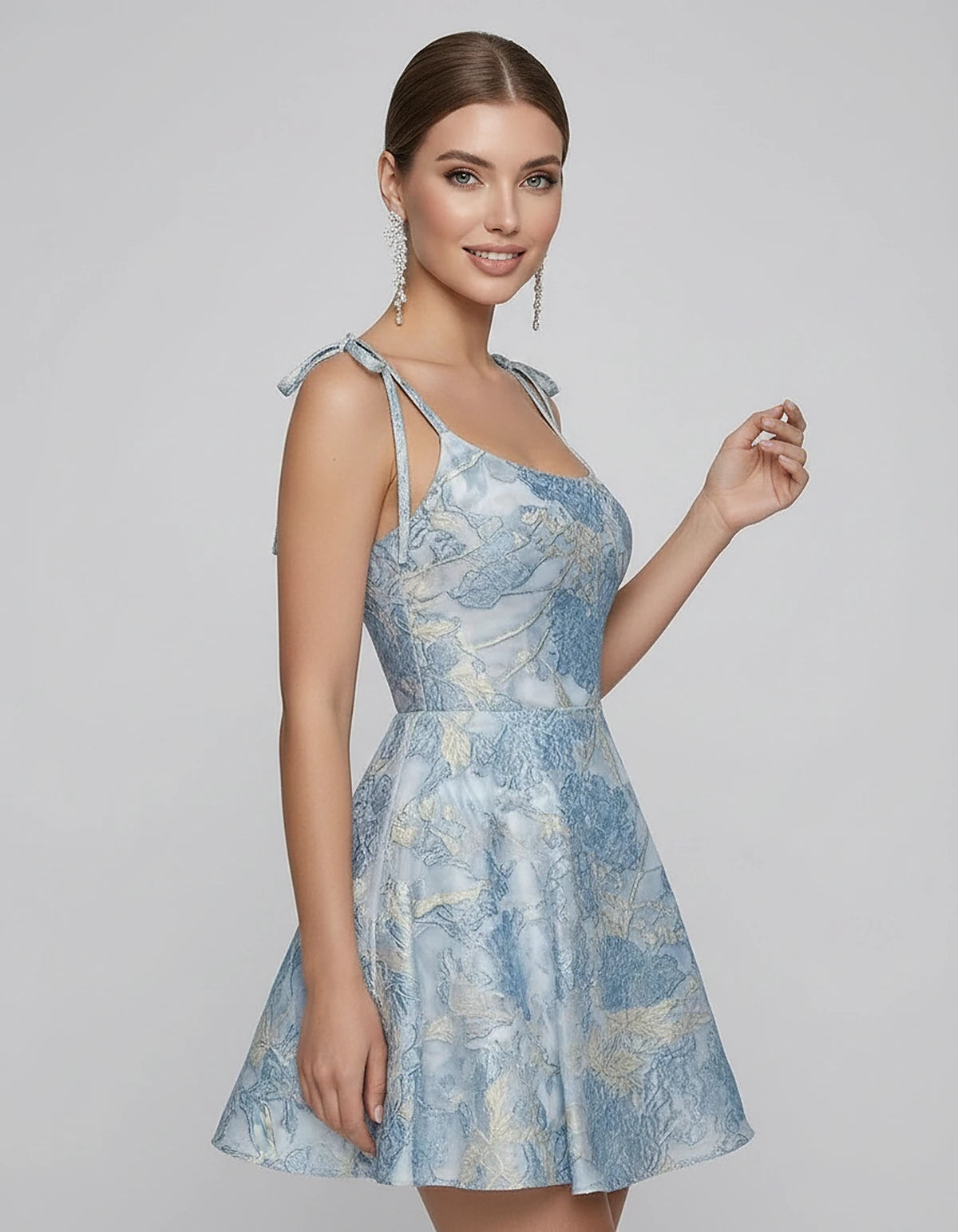 Polyester Satin Jacquard Sleeveless O-Neck Fit and Flare Mini Dress for Party, Cocktail, Evening, Summer & Wedding Guest Even