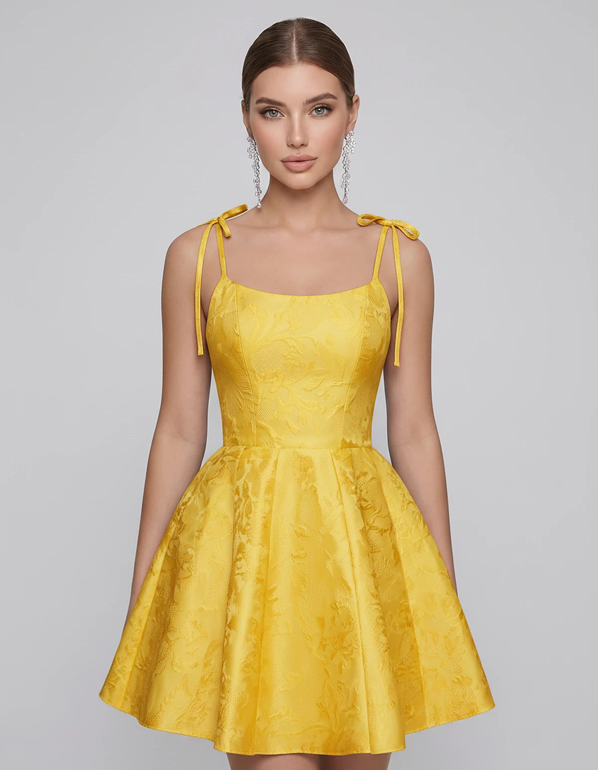Polyester Satin Jacquard Sleeveless O-Neck Fit and Flare Mini Dress for Party, Cocktail, Evening, Summer & Wedding Guest Even