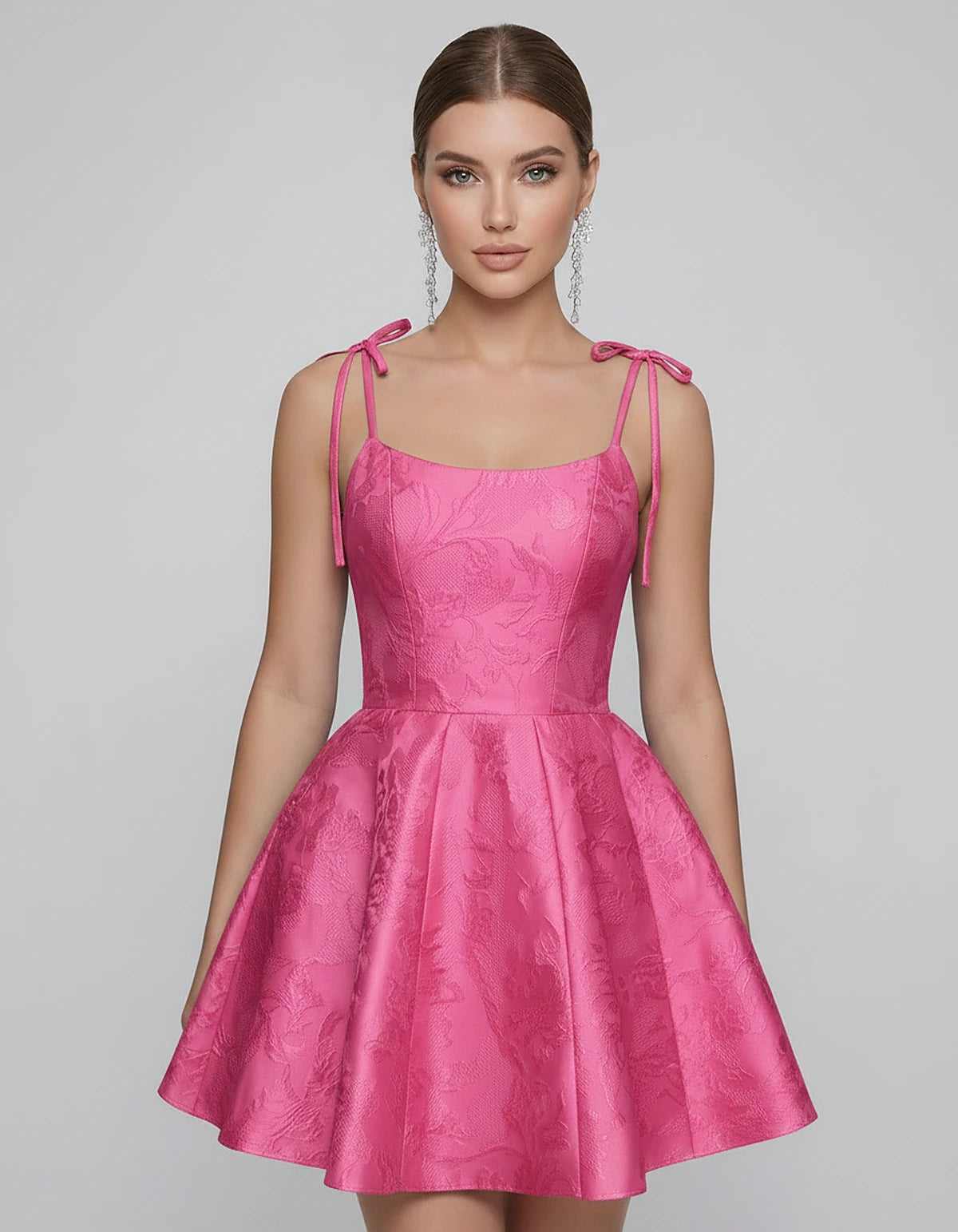 Polyester Satin Jacquard Sleeveless O-Neck Fit and Flare Mini Dress for Party, Cocktail, Evening, Summer & Wedding Guest Even