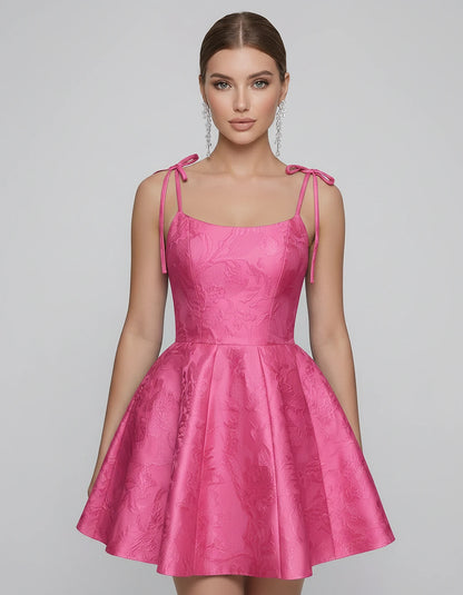 Polyester Satin Jacquard Sleeveless O-Neck Fit and Flare Mini Dress for Party, Cocktail, Evening, Summer & Wedding Guest Even