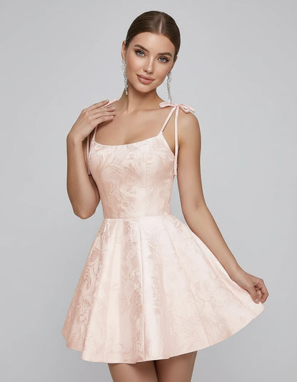 Polyester Satin Jacquard Sleeveless O-Neck Fit and Flare Mini Dress for Party, Cocktail, Evening, Summer & Wedding Guest Even
