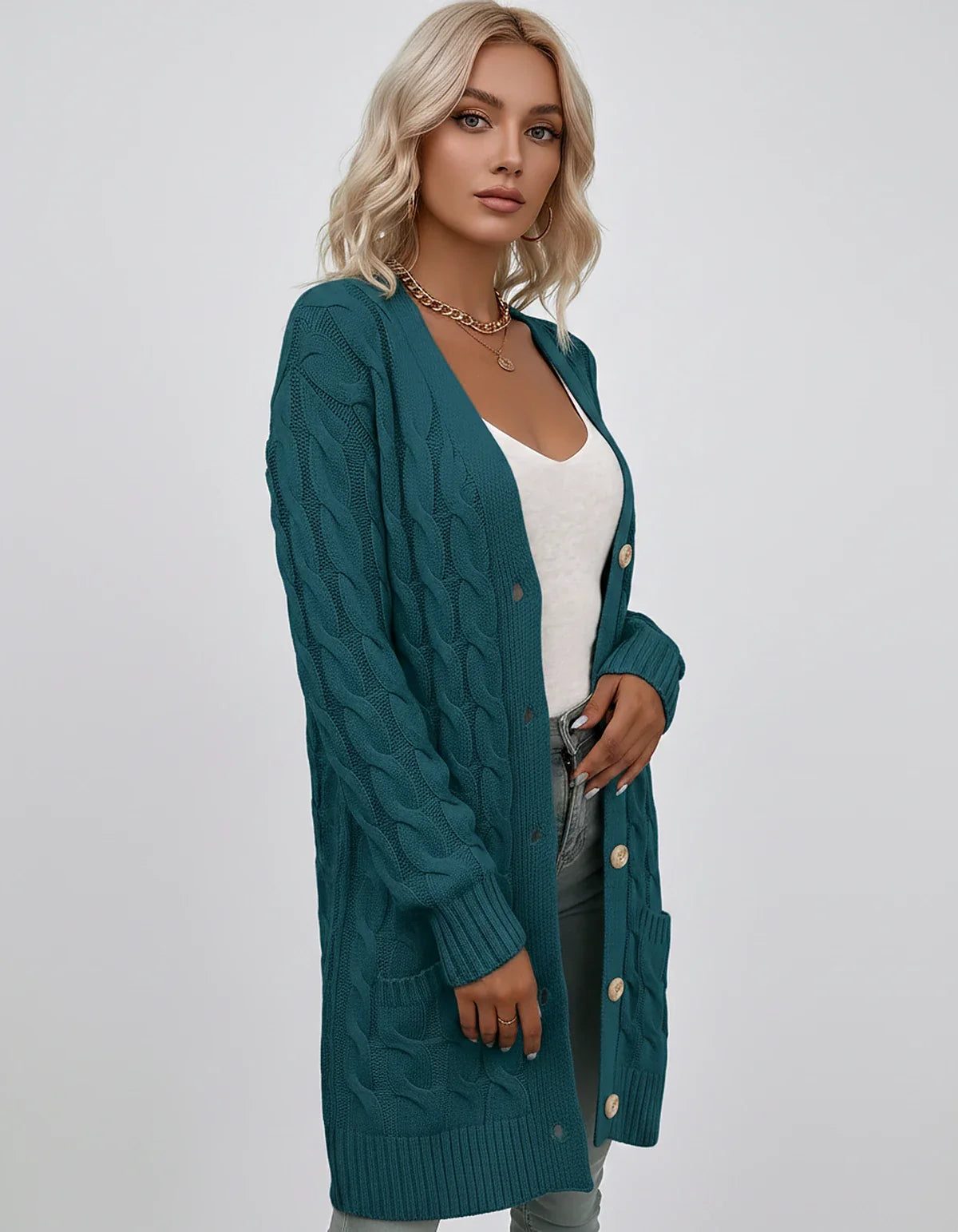 Beige,green,blue,yellow,light Blue,purple,lilac,black Denim Cardigan, side view | Ramblion | SKU: AC-731845206-BLUE-L,AC-731845206-BLUE-M,AC-731845206-BLUE-S,AC-731845206-BLUE-XL,AC-731845206-BLUE-XS