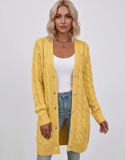 Beige,green,blue,yellow,light Blue,purple,lilac,black Denim Cardigan, front view | Ramblion | SKU: AC-731845206-YELLOW-L,AC-731845206-YELLOW-M,AC-731845206-YELLOW-S,AC-731845206-YELLOW-XL,AC-731845206-YELLOW-XS
