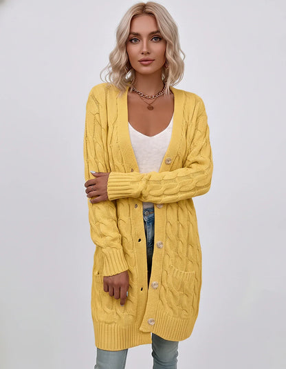 Beige,green,blue,yellow,light Blue,purple,lilac,black Denim Cardigan, front view | Ramblion | SKU: AC-731845206-YELLOW-L,AC-731845206-YELLOW-M,AC-731845206-YELLOW-S,AC-731845206-YELLOW-XL,AC-731845206-YELLOW-XS