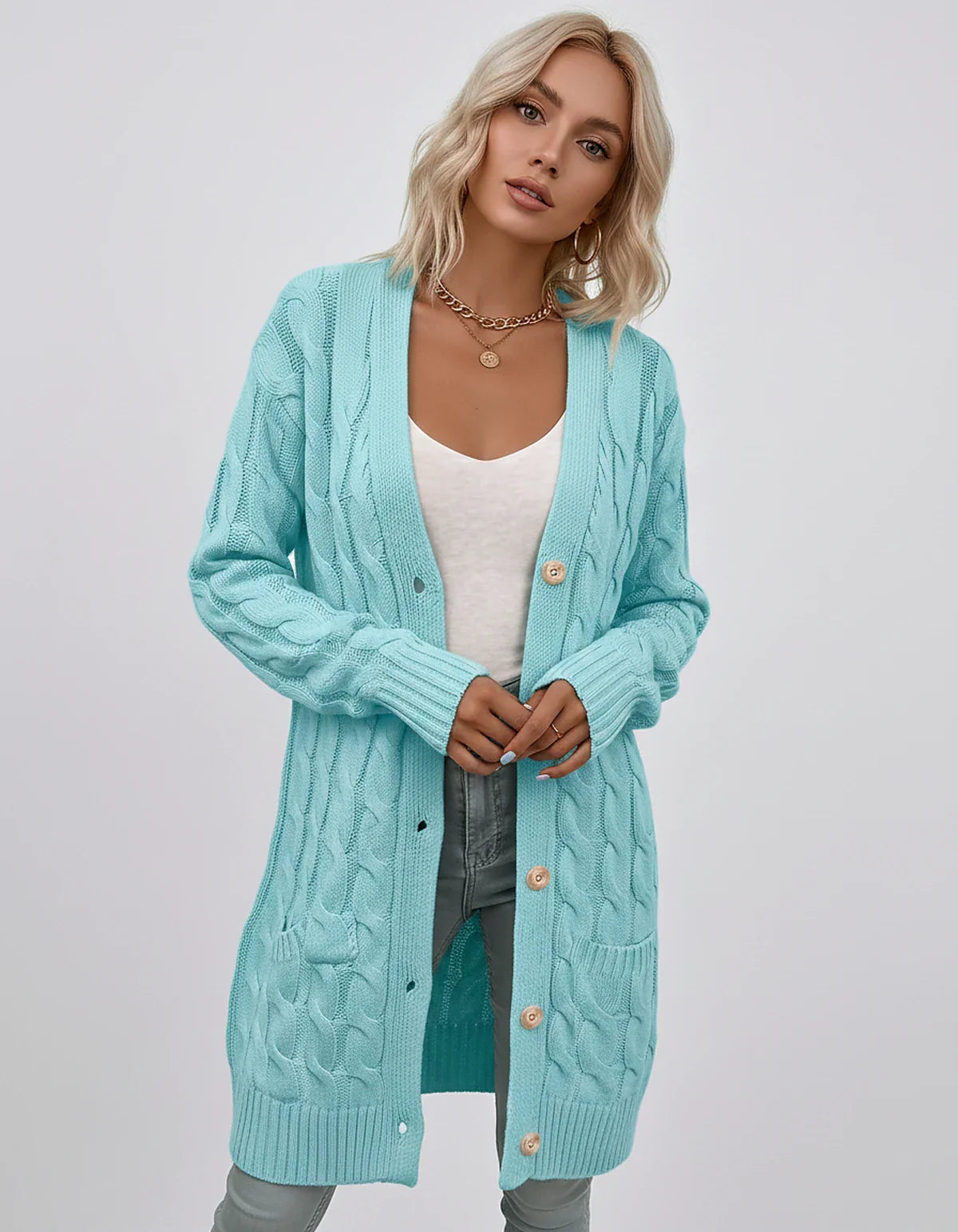 Beige,green,blue,yellow,light Blue,purple,lilac,black Denim Cardigan, front view | Ramblion | SKU: AC-731845206-LIGHTBLUE-L,AC-731845206-LIGHTBLUE-M,AC-731845206-LIGHTBLUE-S,AC-731845206-LIGHTBLUE-XL,AC-731845206-LIGHTBLUE-XS