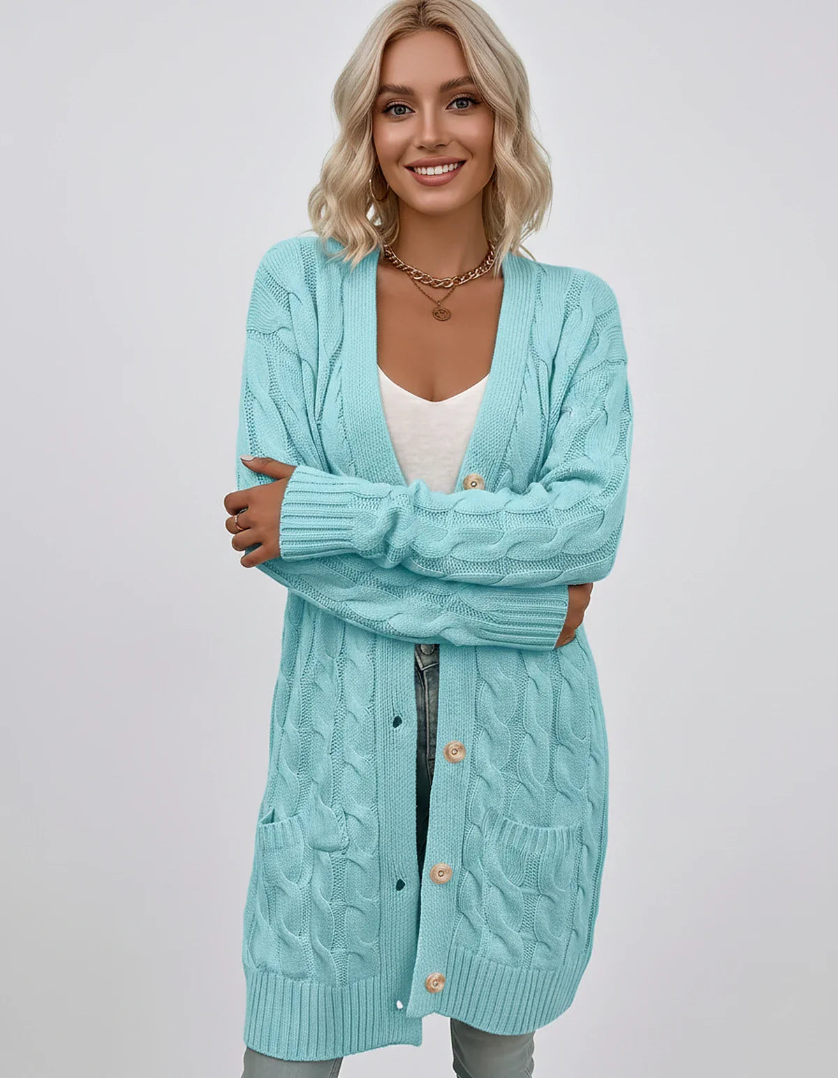 Beige,green,blue,yellow,light Blue,purple,lilac,black Denim Cardigan, front view | Ramblion | SKU: AC-731845206-LIGHTBLUE-L,AC-731845206-LIGHTBLUE-M,AC-731845206-LIGHTBLUE-S,AC-731845206-LIGHTBLUE-XL,AC-731845206-LIGHTBLUE-XS