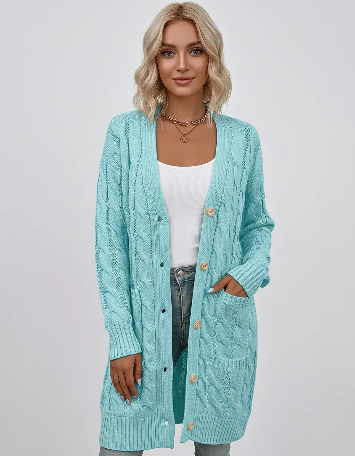 Beige,green,blue,yellow,light Blue,purple,lilac,black Denim Cardigan, front view | Ramblion | SKU: AC-731845206-LIGHTBLUE-L,AC-731845206-LIGHTBLUE-M,AC-731845206-LIGHTBLUE-S,AC-731845206-LIGHTBLUE-XL,AC-731845206-LIGHTBLUE-XS