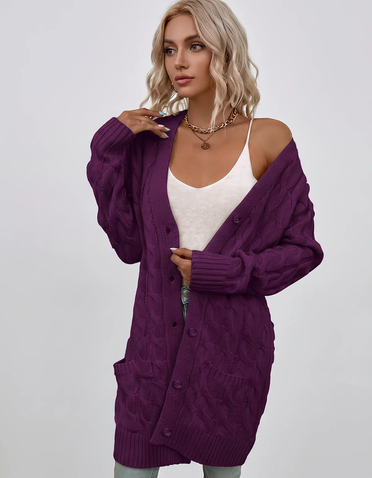Beige,green,blue,yellow,light Blue,purple,lilac,black Denim Cardigan, front view | Ramblion