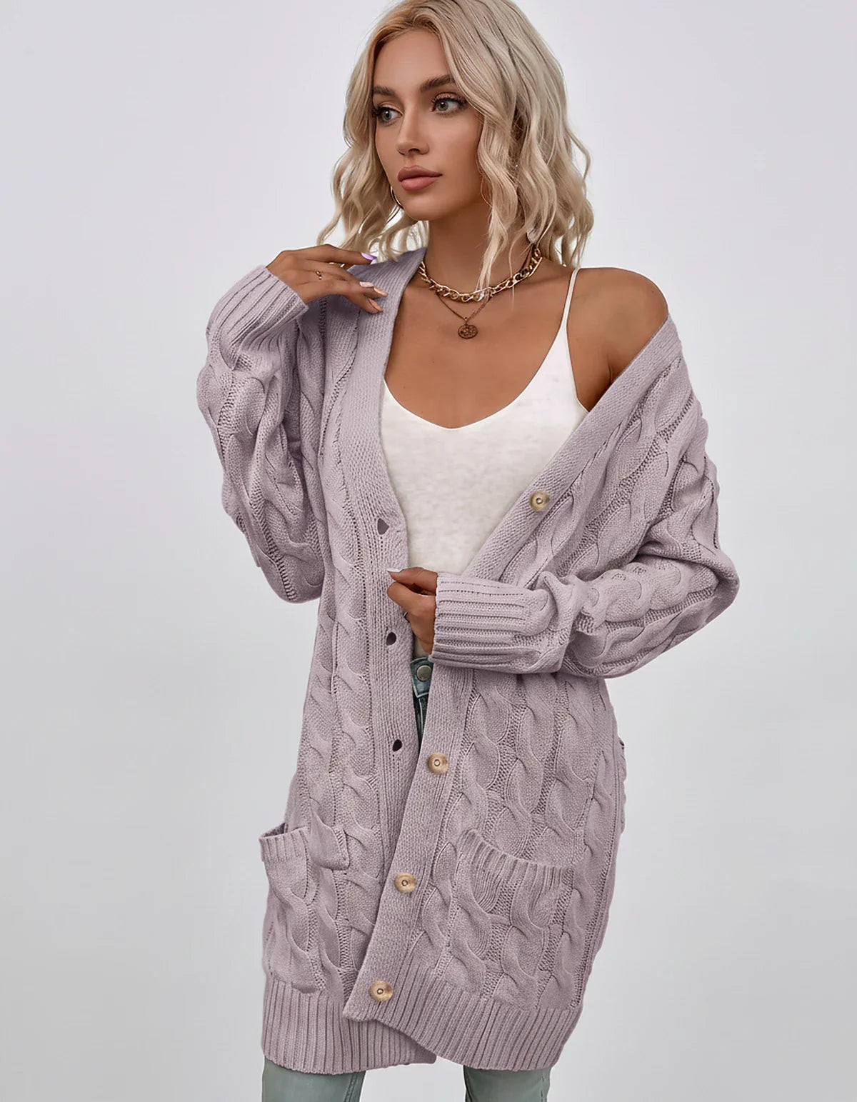 Beige,green,blue,yellow,light Blue,purple,lilac,black Denim Cardigan, front view | Ramblion