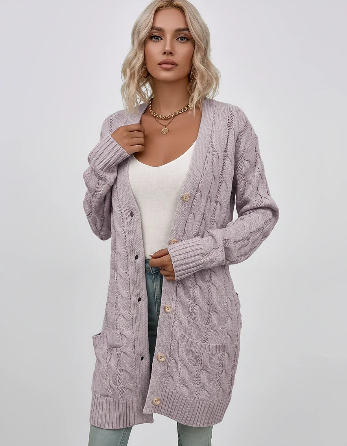 Beige,green,blue,yellow,light Blue,purple,lilac,black Denim Cardigan, front view | Ramblion | SKU: AC-731845206-LILAC-L,AC-731845206-LILAC-M,AC-731845206-LILAC-S,AC-731845206-LILAC-XL,AC-731845206-LILAC-XS