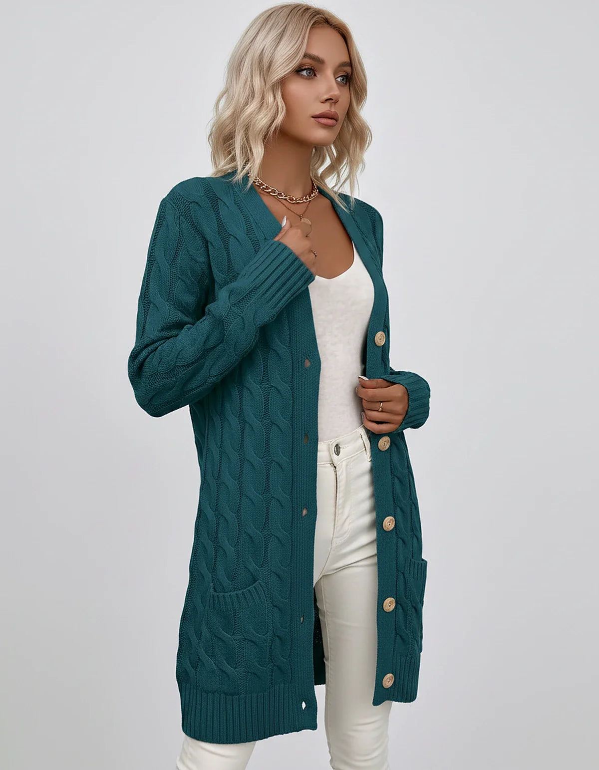 Beige,green,blue,yellow,light Blue,purple,lilac,black Denim Cardigan, side view | Ramblion | SKU: AC-731845206-BLUE-L,AC-731845206-BLUE-M,AC-731845206-BLUE-S,AC-731845206-BLUE-XL,AC-731845206-BLUE-XS