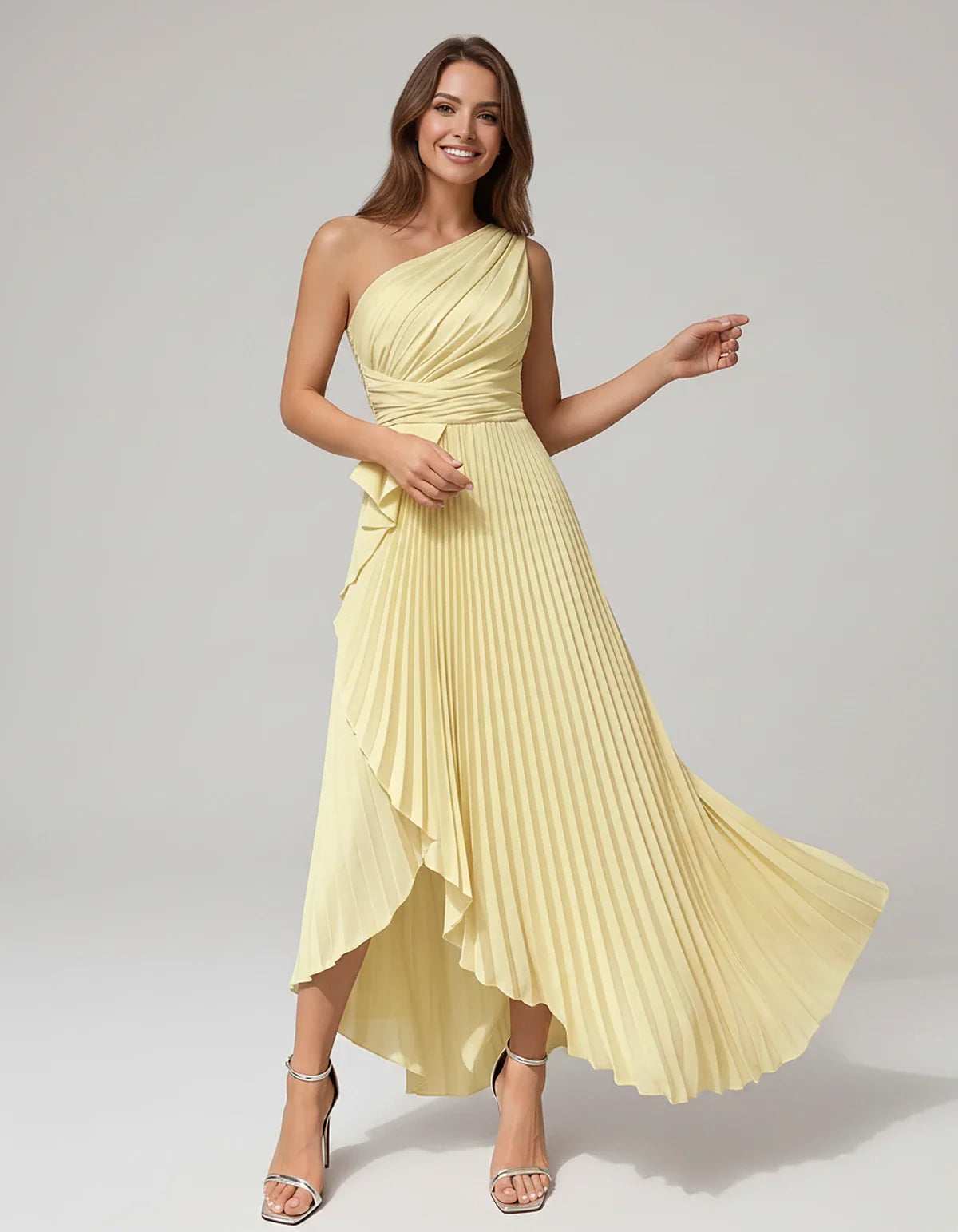 Satin Sleeveless One-Shoulder A-Line Maxi Dress for Party, Cocktail, Evening, Wedding Guest, Bridesmaid, Summer Formal Events | SKU: AMD-582741963851427-YELLOW-L,AMD-582741963851427-YELLOW-M,AMD-582741963851427-YELLOW-S,AMD-582741963851427-YELLOW-XL,AMD-582741963851427-YELLOW-XS