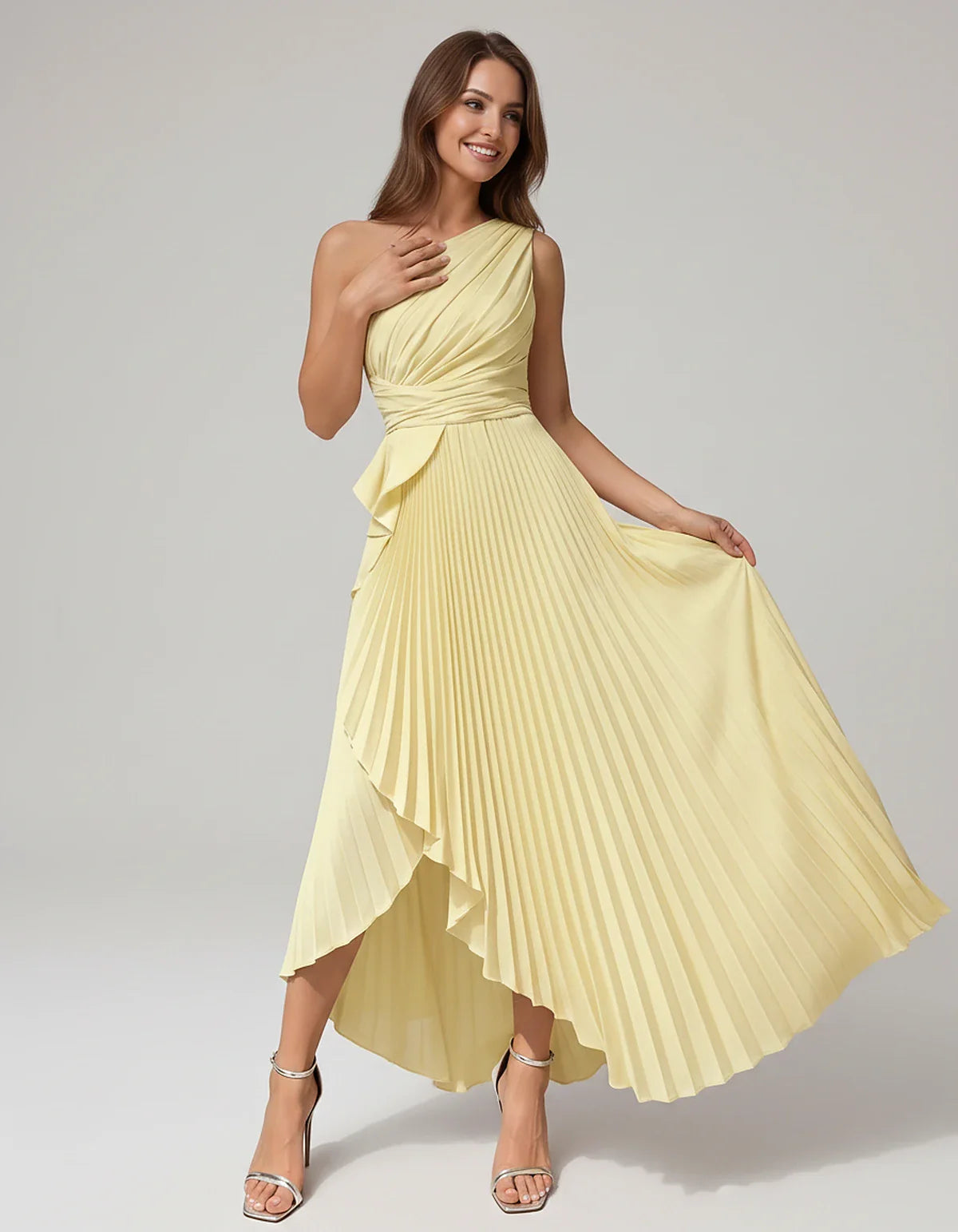 Satin Sleeveless One-Shoulder A-Line Maxi Dress for Party, Cocktail, Evening, Wedding Guest, Bridesmaid, Summer Formal Events | SKU: AMD-582741963851427-YELLOW-L,AMD-582741963851427-YELLOW-M,AMD-582741963851427-YELLOW-S,AMD-582741963851427-YELLOW-XL,AMD-582741963851427-YELLOW-XS