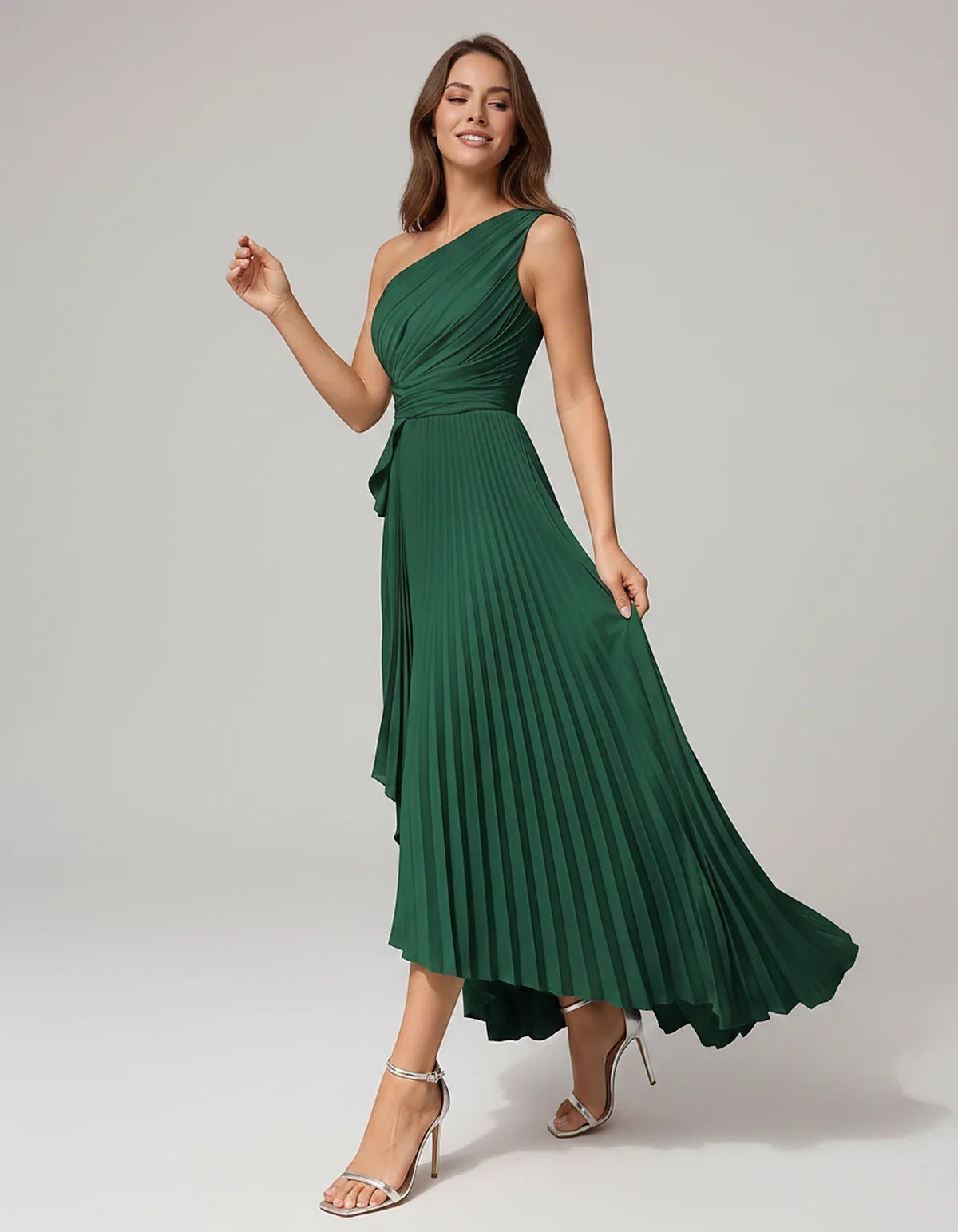 Satin Sleeveless One-Shoulder A-Line Maxi Dress for Party, Cocktail, Evening, Wedding Guest, Bridesmaid, Summer Formal Events | SKU: AMD-582741963851427-GREEN-L,AMD-582741963851427-GREEN-M,AMD-582741963851427-GREEN-S,AMD-582741963851427-GREEN-XL,AMD-582741963851427-GREEN-XS