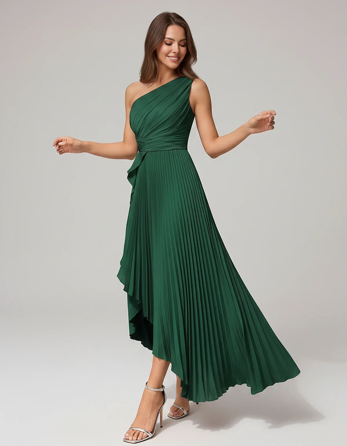 Satin Sleeveless One-Shoulder A-Line Maxi Dress for Party, Cocktail, Evening, Wedding Guest, Bridesmaid, Summer Formal Events | SKU: AMD-582741963851427-GREEN-L,AMD-582741963851427-GREEN-M,AMD-582741963851427-GREEN-S,AMD-582741963851427-GREEN-XL,AMD-582741963851427-GREEN-XS