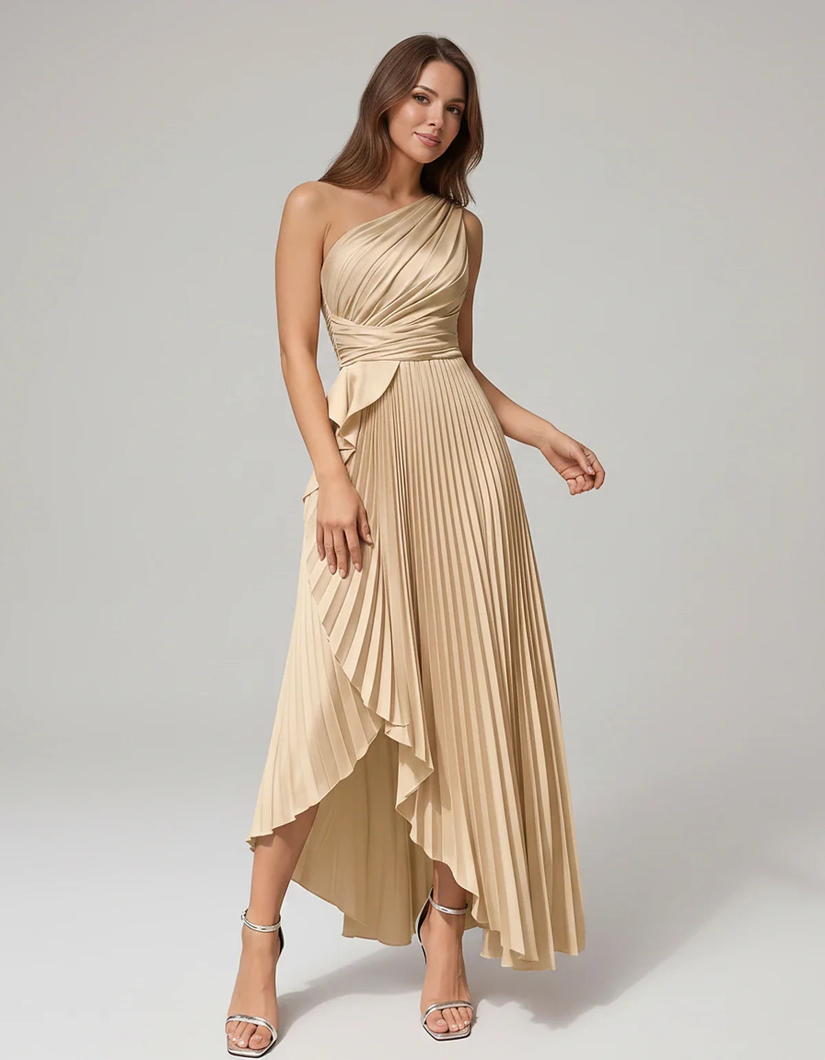 Satin Sleeveless One-Shoulder A-Line Maxi Dress for Party, Cocktail, Evening, Wedding Guest, Bridesmaid, Summer Formal Events | SKU: AMD-582741963851427-BEIGE-L,AMD-582741963851427-BEIGE-M,AMD-582741963851427-BEIGE-S,AMD-582741963851427-BEIGE-XL,AMD-582741963851427-BEIGE-XS