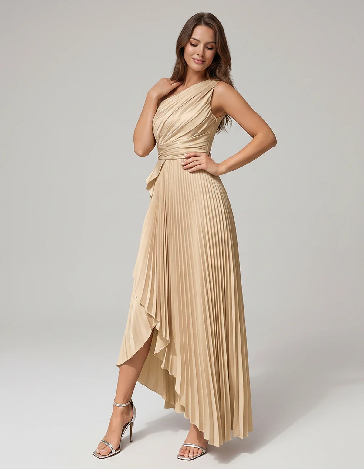 Satin Sleeveless One-Shoulder A-Line Maxi Dress for Party, Cocktail, Evening, Wedding Guest, Bridesmaid, Summer Formal Events | SKU: AMD-582741963851427-BEIGE-L,AMD-582741963851427-BEIGE-M,AMD-582741963851427-BEIGE-S,AMD-582741963851427-BEIGE-XL,AMD-582741963851427-BEIGE-XS