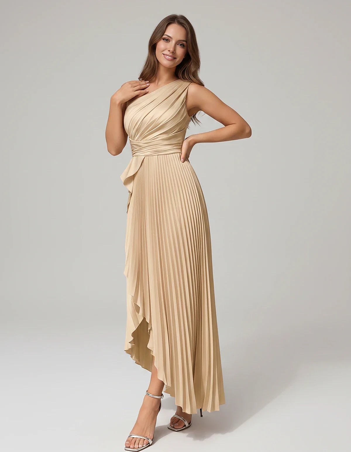 Satin Sleeveless One-Shoulder A-Line Maxi Dress for Party, Cocktail, Evening, Wedding Guest, Bridesmaid, Summer Formal Events | SKU: AMD-582741963851427-BEIGE-L,AMD-582741963851427-BEIGE-M,AMD-582741963851427-BEIGE-S,AMD-582741963851427-BEIGE-XL,AMD-582741963851427-BEIGE-XS
