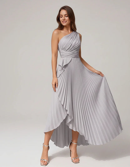 Satin Sleeveless One-Shoulder A-Line Maxi Dress for Party, Cocktail, Evening, Wedding Guest, Bridesmaid, Summer Formal Events | SKU: AMD-582741963851427-SILVER-L,AMD-582741963851427-SILVER-M,AMD-582741963851427-SILVER-S,AMD-582741963851427-SILVER-XL,AMD-582741963851427-SILVER-XS