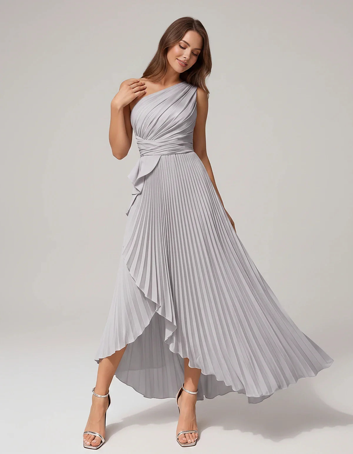 Satin Sleeveless One-Shoulder A-Line Maxi Dress for Party, Cocktail, Evening, Wedding Guest, Bridesmaid, Summer Formal Events | SKU: AMD-582741963851427-SILVER-L,AMD-582741963851427-SILVER-M,AMD-582741963851427-SILVER-S,AMD-582741963851427-SILVER-XL,AMD-582741963851427-SILVER-XS