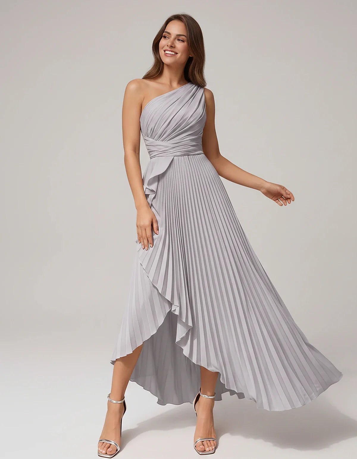 Satin Sleeveless One-Shoulder A-Line Maxi Dress for Party, Cocktail, Evening, Wedding Guest, Bridesmaid, Summer Formal Events | SKU: AMD-582741963851427-SILVER-L,AMD-582741963851427-SILVER-M,AMD-582741963851427-SILVER-S,AMD-582741963851427-SILVER-XL,AMD-582741963851427-SILVER-XS