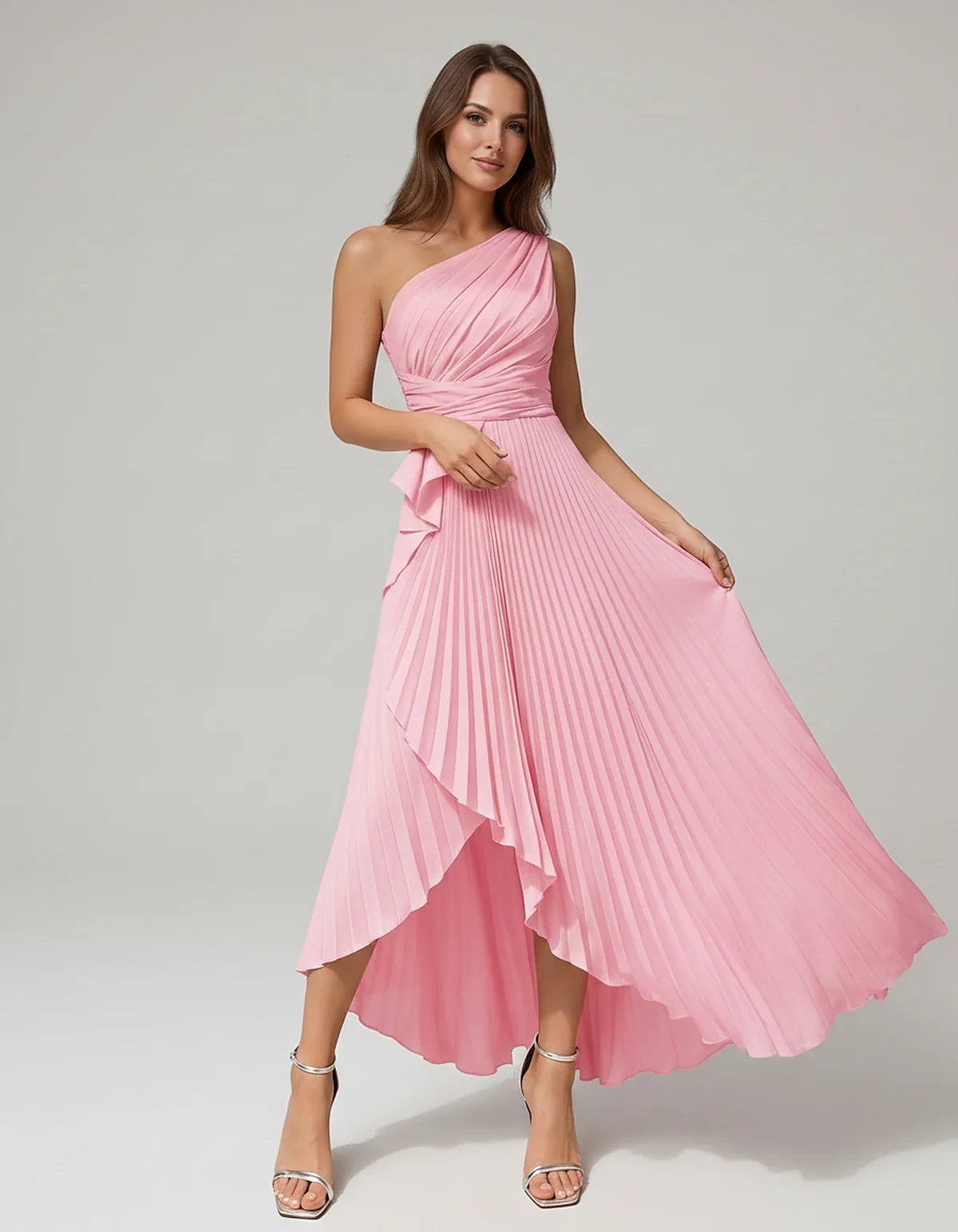 Satin Sleeveless One-Shoulder A-Line Maxi Dress for Party, Cocktail, Evening, Wedding Guest, Bridesmaid, Summer Formal Events | SKU: AMD-582741963851427-PINK-L,AMD-582741963851427-PINK-M,AMD-582741963851427-PINK-S,AMD-582741963851427-PINK-XL,AMD-582741963851427-PINK-XS
